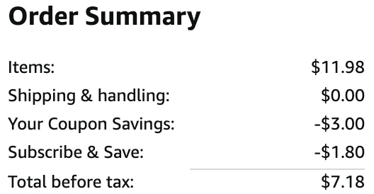 an amazon order summary ending in $7.18