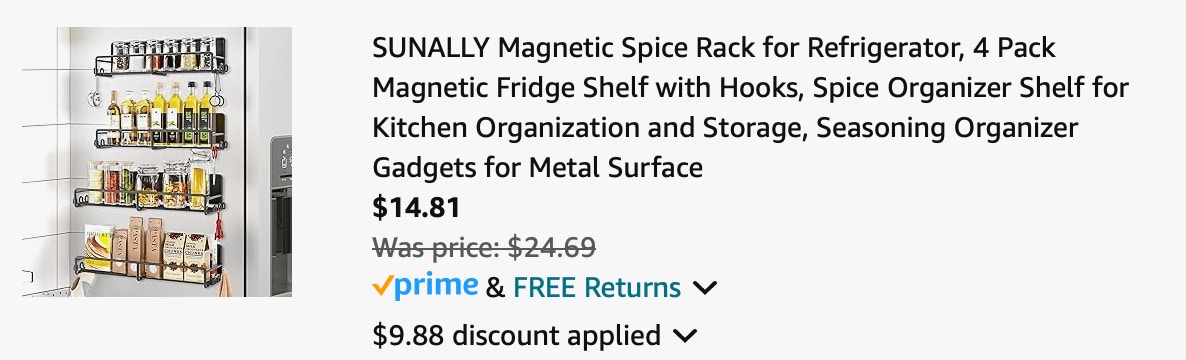 Magnetic spice rack Amazon receipt