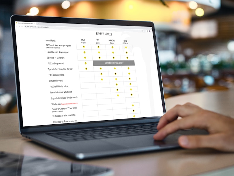 a person looking at the California pizza kitchen website