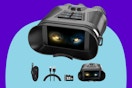 Night Vision Goggles, 4K Night Vision Binoculars on a blue background.