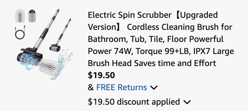 Cordless Electric Spin Scrubber Amazon receipt