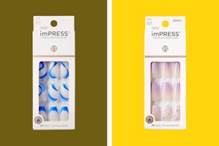 kiss press on nails on a yellow background