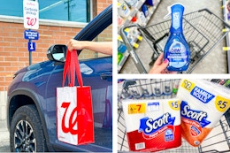 collage with someone doing walgreens pickup and grocery items