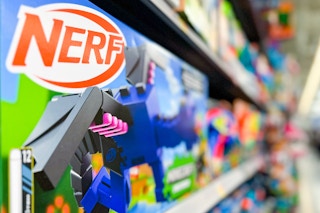 Nerf Gun close up angel shot in Nerf Section of Walmart