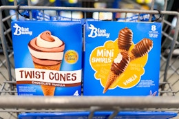 Two boxes of Blue Bunny Ice Cream Cones in Walmart shopping cart