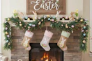 garland over fireplace
