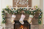 garland over fireplace