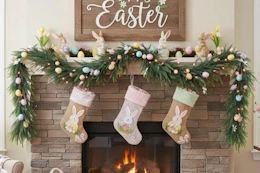 garland over fireplace