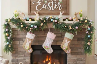 garland over fireplace