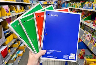 four pen+gear 1-subject notebooks held in center of walmart aisle