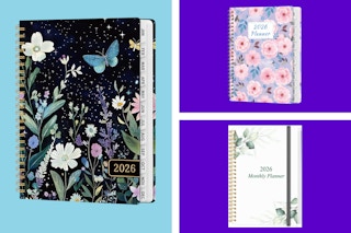 Plannes on a blue and purple background.