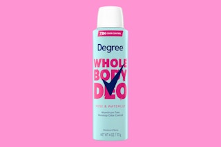 a blue can of deodorant spray