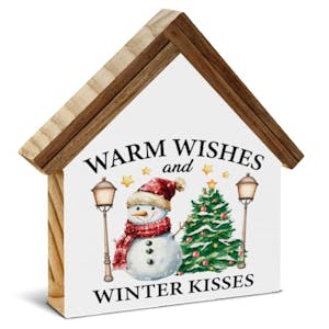 Snowman Warm Wishes Wood Block Sign