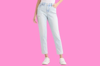 Close up shot of model wearing Time and Tru Mom Jeans