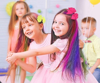 colorful hair chalk in a girl's hair
