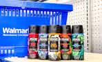 five axe body spray in front of walmart hand cart on shelf