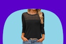 B0FDG454N2 anrabess long sleeve top with lace in black, brown, white, coral, cyan and wine red