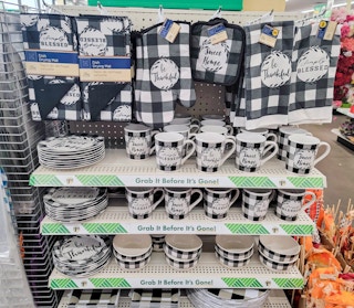 farmhouse buffalo plaid style kitchen dishes & linens