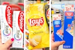 collage with colgate, lays, and walgreens food bags