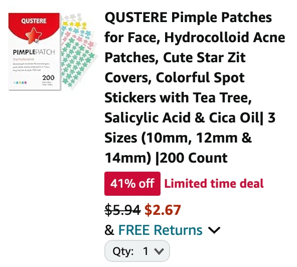 Questere Pimple patches Amazon receipt