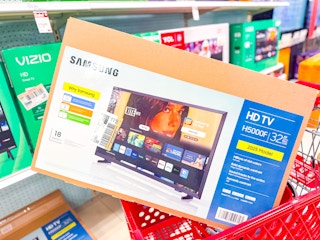 samsung 32-inch tv sitting in a target cart