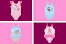 4 toddler one-piece swimsuitsL Hello Kitty, Disney's Frozen, Bluey & Strawberry Shortcake