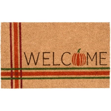 Plaid Pumpkin Welcome Coir Mat
