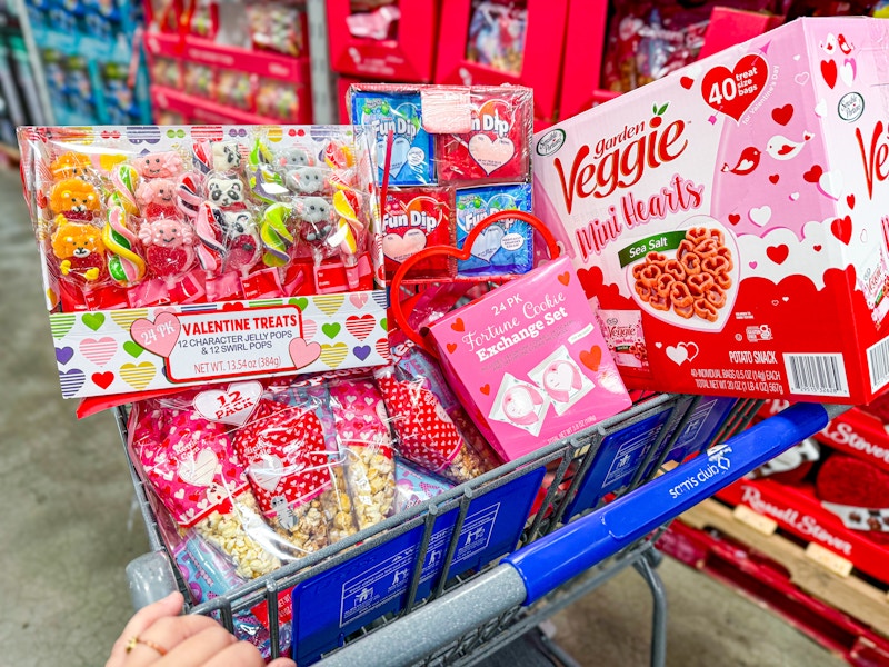 valentines day treats in a cart