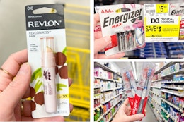 dollar general revlon, colgate, energizer 3-photo collage