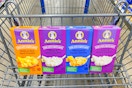 Four boxes of Annies Macaroni & Cheese in Walmart shopping cart