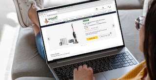 person on laptop shopping at woot website