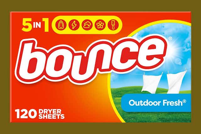 Score 480 Bounce Dryer Sheets for as Low as $12.44 on Amazon card image