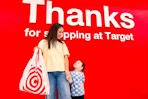 A mom and kid shopping at target