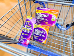 three packs of allegra allergy relief in walmart cart