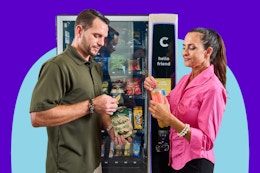 two people at a canteen vending machine