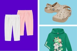 Wonder Nation baby pants, Crocs clogs, and Minecraft sweatshirt