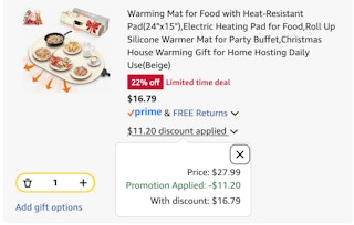 warming mat Amazon receipt