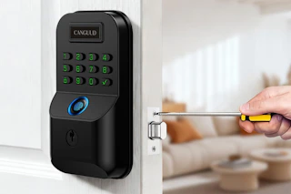 door lock being installed