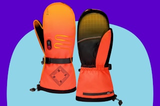 SURGOAL Heated Mittens on a blue background.