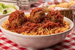 A Buca di Beppo spaghetti and meatballs 