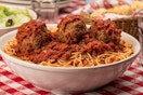 A Buca di Beppo spaghetti and meatballs