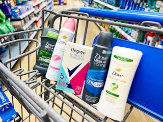 Dove and Degree antiperspirant in a Walmart cart