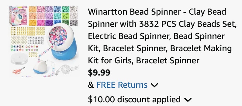 Spinner & Clay bead set Amazon receipt