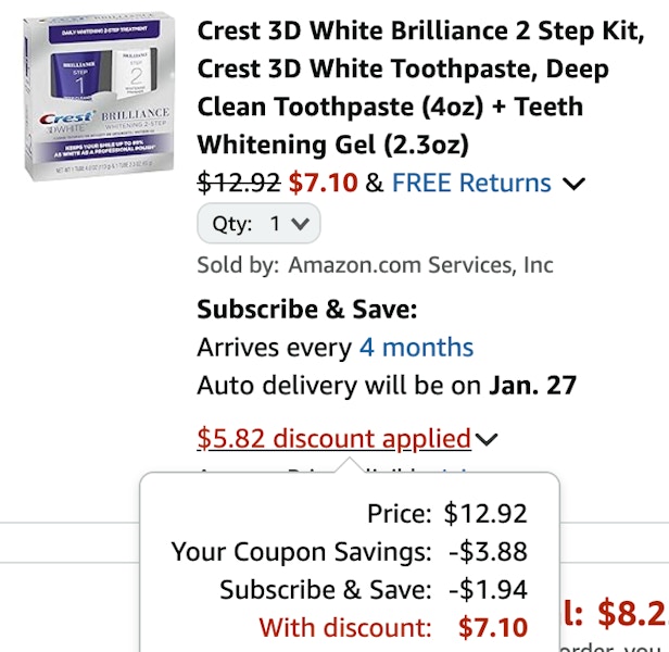 Crest 3D Whitening Toothpaste cart