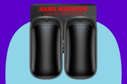 Lerat 2 Pack Hand Warmers Rechargeable on a blue background.