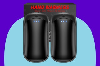 Lerat 2 Pack Hand Warmers Rechargeable on a blue background.