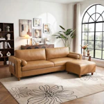 L-Shaped Faux Leather Sectional Couch