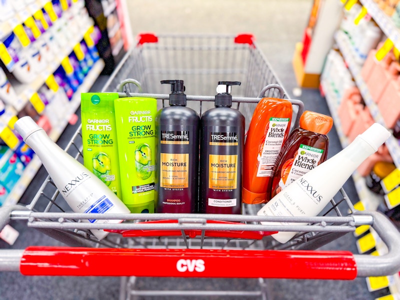 nexxus, garnier, and tresemme shampoo in a cart