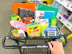 office depot shopping cart with back to school supplies