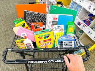 office depot shopping cart with back to school supplies